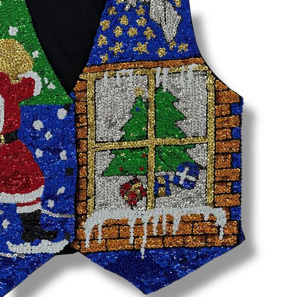 Baby Gem Heavy Sequin Christmas Vest Santa Angel Tree Window Holiday Party Sz L - Picture 4 of 11